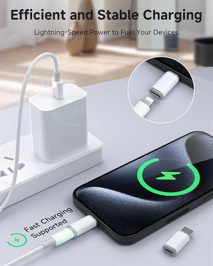 Lightning to USB C Adapter 4 Pack, Fast Charging & Data Sync for iPhone 15/16/17 Pro/Pro Max, Charger Adapter Accessory (Not for Audio/OTG)-White