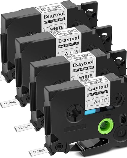 4 Pack Replacement for Ptouch HSe-231 HSe231 HS231 HS-231 HSe 11.7mm 0.46'' Black on White Heat Shrink Wire Cable Label Tape Tubing Use with Ptouch PT-D210 PT-D400 PT-E300 PT-E500 PT-P750WVP Maker