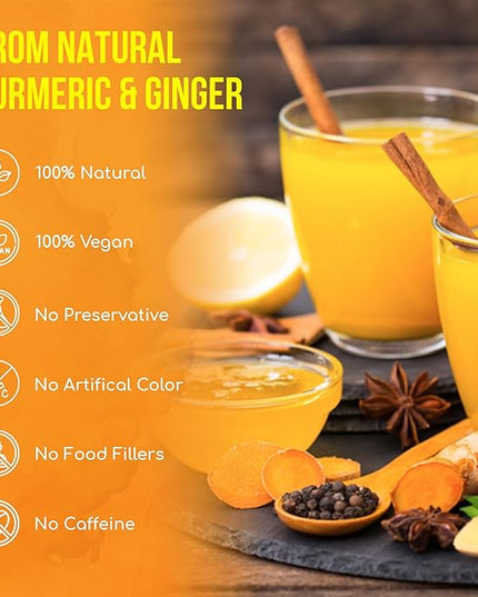 FreshDrinkUS, Premium 45 Ginger Turmeric Tea Bags, 100% Natural Ingredients, Hand-made Blend of Ginger and Turmeric Herbal Tea, Eco-conscious Tea Bags. No Sugar, No Caffeine, No Gluten, Vegan.