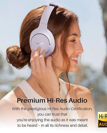 TOZO HT2 Hybrid Active Noise Cancelling Headphones, Wireless Over Ear Bluetooth Headset, 60H Playtime, Hi-Res Audio Custom EQ via App Deep Bass Comfort Fit Ear Cups, for Home Office Travel