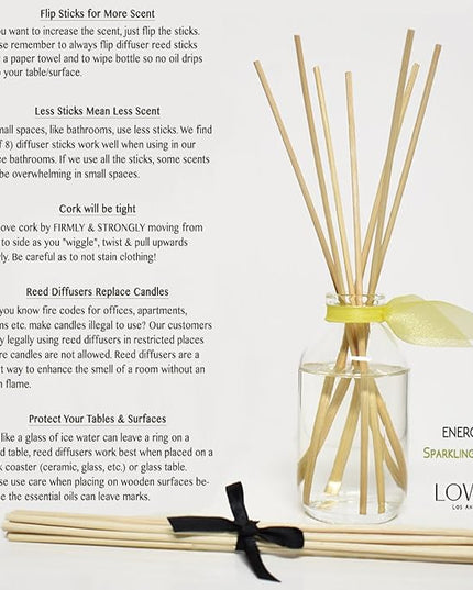 LOVSPA Reed Diffuser Set, Sparkling Citrus Scented Oil Diffuser with Sticks, Home Fragrance Accessories for Bathroom Shelf Decor, Aroma Diffusers for Home or Office Desk, USA Made