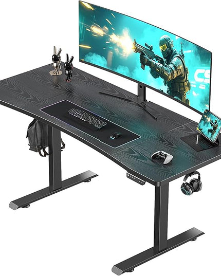 Veken 63 x 28 Inch Electric Standing Desk, Sit to Stand Up, Work Home Office Computer Table for Study, Walking Pad, Writing, and Games, Wooden Desktop Desks, Black