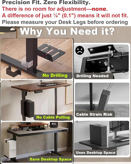 Under Desk PC Mount - No Drilling 40 lb Capacity, Computer Holder Under Table, Adjustable Height and Width, Clamp-on Leg PC Holder for Standing Desks (Fits 65mm×45mm Legs), with Non-Slip Pads, Black
