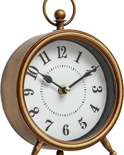 MACVAD EMAX Home Vintage Small Table Clock on Stand,Desk and Shelf Clock Decorative Farmhouse Mantel Non-Ticking Clock Rustic Metal Frame with Antique Gold Finish 9.3 Inch…