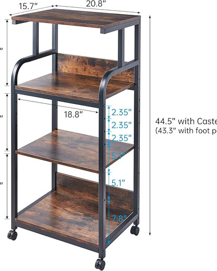 4-Tier Printer Stand with Adjustable Storage Shelf, Large Tall Printer Table with Wheels for Home Office Small Spaces Organization, Rustic Brown