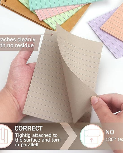 4x6 Inch Lined Sticky Notes, 8 Pack, Light Colors, Premium Self-Adhesive Notepads, Large Sticky Pads for Office, School & Home Use, Easy to Use, Reusable & Removable