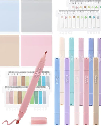 Lestp 22 Pcs Bible Study Supplies Bible Highlighters No Bleed Assorted Colors Pens 1000 Sheets Transparent Sticky Notes with 2 Black Pens Pastal Highlighters Dual Tips Morandi Book Tabs Sticky Index