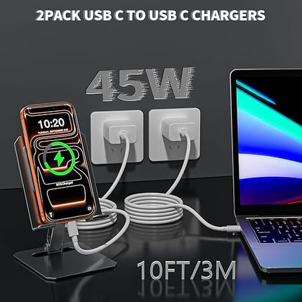 Extra Long 10FT iPhone 17 16 15 Pro Max Charger Fast Charging, Apple 2 Pack 45W USB C Fast Charger Block with 10Foot Type C Charging Cable Cord for iPhone 17/17 Pro/Air/16/16e/16 Pro/16 ProMax/Plus/15