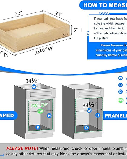 WelFurGeer Soft Close Pull Out Drawers for Kitchen Cabinets, 32" W x 21" D Pull Out Cabinet Organizer, Cabinet Drawers Slide Out, Slide Out Drawers for Kitchen Cabinets, Cabinet Pull Out Shelves