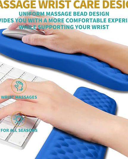 Hokafenle 2 in 1 Ergonomic Mouse Pad Wrist Support & Wrist Rest for Computer Keyboard Set, with Relieve Carpal Tunnel Pain Massage Bulge and Full Memory Gel Design (2In1 Set, Dg Blue)