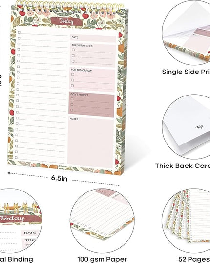 Taja To Do List Notepad - To Do List Notebook for Work with 52 Sheets, Undated Daily Planner Perfect for Daily Tasks and Goal Setting, Notepad Suitable for Office, Home & School - Cherry Orchard