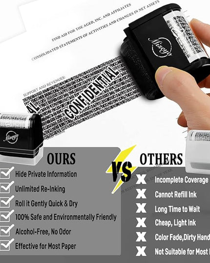 Miseyo Identity Theft Protection Roller Stamp Set - Black (6 Refill Ink Incleded)