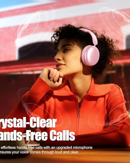 Wentronic Y06 Noise Cancelling Headphones,58H Playtime and 5 EQ Music Modes Wireless Over Ear Bluetooth Headphones with Microphone,Lossless Audio,Multipoint Connection,Foldable,Lightweight,Pink