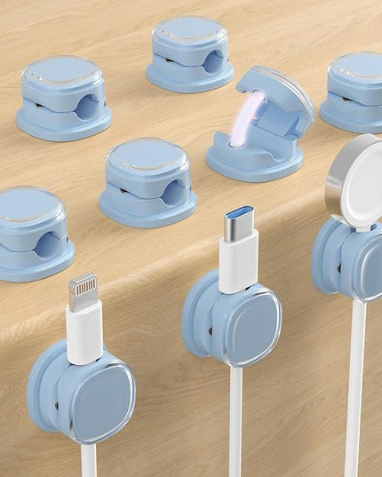 Magnetic Cable Clips, Adjustable Cord Holder Management, Adhesive Wire Keeper Organizer for Home Office Desk Phone PC Car Wall Desktop Nightstand Appliance (9-PCS Blue)