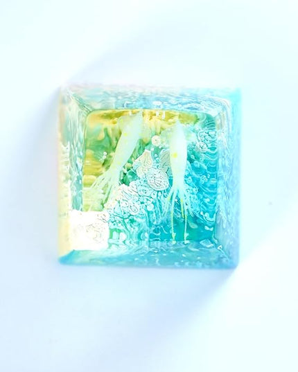 Squid Artisan Keycap Light Yellow Blue Coral Reef R1 SA Profile Custom Sea Keycaps 1U ESC Handmade Gaming Ocean Resin Key Cap Cherry MX Switch Compatible Mechanical Keyboard Squid Lover Gift