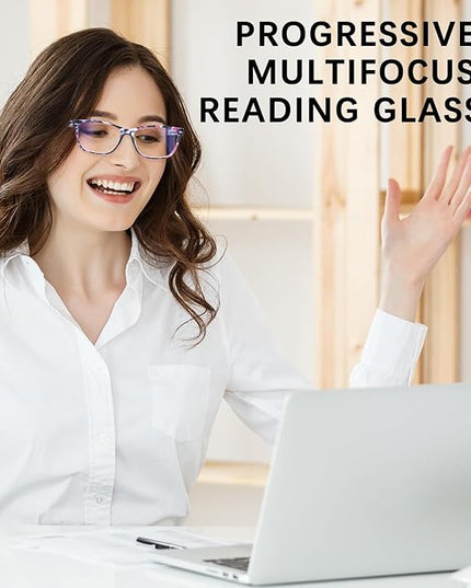 CLASAGA Progressive Multifocus Reading Glasses for Women, Pattern Print Blue Light Block Stylish Ladies Computer Readers