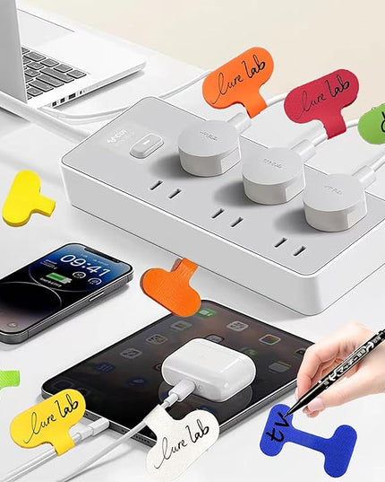 60 Pack Reusable Cable Labels & Cord Organizer Kit – Color-Coded Write-On Wire Labels with Marker + 30 Ties for Home Office Electronics Cord Management