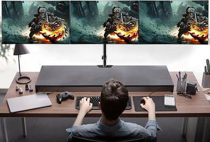 Pholiten Triple Monitor Desk Mount,Triple Gas Spring Monitor Arm for 17-32 inch LCD Computer Screens,Holds up to 22lb,Swivel, Tilt, Rotation, Clamp & Grommet Kit