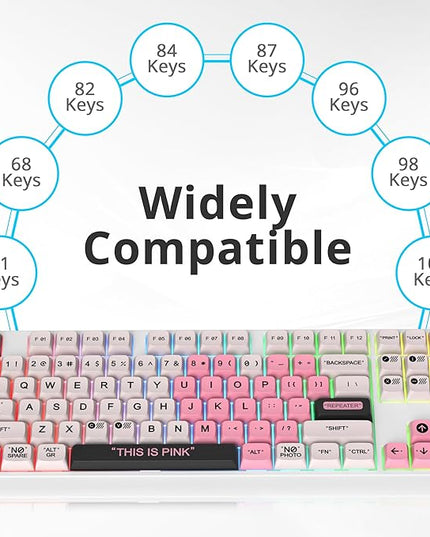 Guffercty kred Cute PBT XDA Keycaps 144 Keys Pink Heart Custom Keycaps 75 Percent Keyboard Keys Caps with keycap Puller for Mechanical Keyboards （Pink Plastic）
