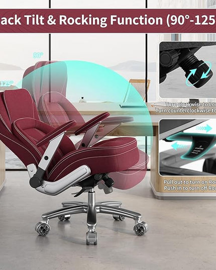 Big and Tall Office Chair, 600lbs Heavy Duty Desk Chair with 5D Arms, Adjustable Lumbar Support & Height, Tilt Function, Fabric High Back Ergonomic Executive Computer Chair with 3'' Casters
