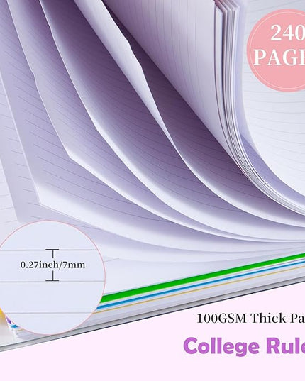5 Subject Notebook College Ruled, A5 Spiral Notebook with Removable Pocket Dividers Tabs, Lined Organizer Notebook Journal for Women, 240 Pages Notebooks for Work School Note Taking, Pink Marble