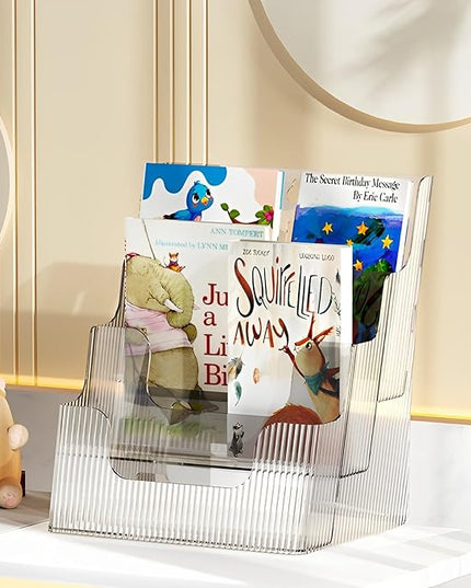 Gagee Brochure Display Stand or Wall Mount 8.5 x 11 inch,3 Tier Magazine Holder,Clear Stands for Display Literature,Brochures,Pamphlet,Flyer,Paper Document