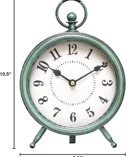 MACVAD EMAX Home Vintage Green Rustic Retro Table Clock, Silent Non-Ticking, Battery Operated, 10.5"H, 7.28"W, Green Dial, Tabletop, Indoor, Kitchen