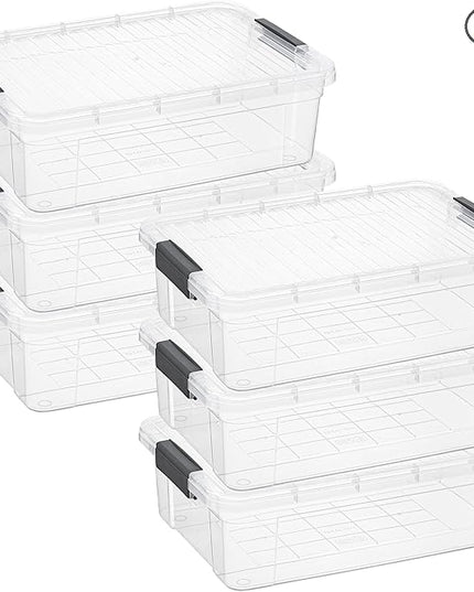 Superio 6 Pack Clear Plastic Storage Container with Lid Home - 13.7 Qt, Office Organizer Storage Bin, Stackable, For Closet, Under the Bed, or Locker, Use for Clothes, Food, Toys, Supplies, Linen.