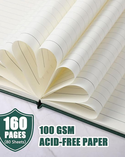 Laumoi 28 Pack PU Leather Lined Notebook Journal Bulk A5 Hardcover Notebook College Ruled 5.5 x 8.2 Inch Journal with Pen Holder for School Business Work Writing(Green,Simple)