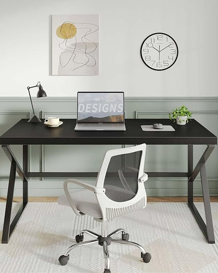 HSH Black Desk, Modern Industrial Home Office Computer Desk, Laptop PC Desk for Student Work Writing Study Gaming, Simple Metal and Wooden Computer Table in Bedroom Living Room Workstation, 55 Inch