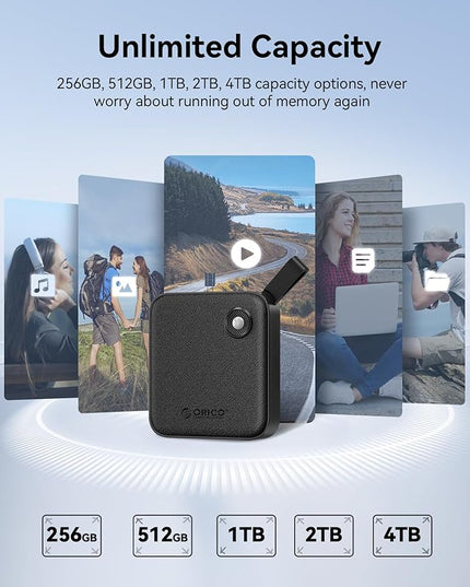 ORICO Portable SSD 1 TB with 2 in 1 USB C Cable, External Solid State Drives, Up to 460MB/s, Status Indicator, Reliable Storage for USB-C Smartphone, Tablet, PC - B5PLUS