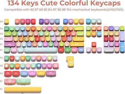 XVX Cute PBT Keycaps, Rainbow Gummy Bear Keycap Set MOA Profile, Dye-Sublimation Keyboard Keycaps Suitable for 60% 65% 75% 80% 96% 100% Layout Mechanical Keyboard with MX Switches