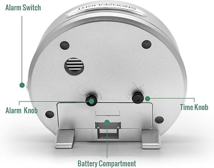 Lamisola 4 Inch Analog Battery Travel Alarm Clocks for Bedrooms, Small Desk Clock, Alarm Clocks for Bedrooms Bathroom Kithchen Home Office, Old School Bedside Table Nightstand Clock Decor, Silver