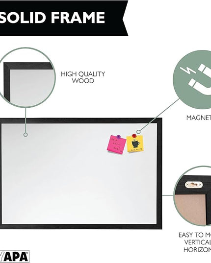 Ilyapa Extra Large Dry Erase Board for Wall - Wood Framed Magnetic White Board - 24 x 36 Inches Decorative Wall Hanging Menu Whiteboard - Black