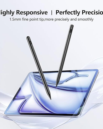 Stylus Pen 2X Fast Charge Active Pencil Compatible with 2018-2025 Apple iPad Pro 11"/12.9"/M4, iPad Air 3/4/5/M2/M3, iPad 6-11, iPad mini 5/6 Gen-Black
