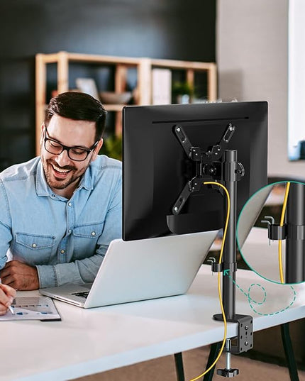 WALI Single Monitor Mount for 1 Computer Screen up to 42 inch, Fully Adjustable Monitor Arm Holds up to 22 lbs, Mounting Holes up to 200x200mm (M001SXL), Black