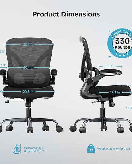 Mesh Office Chair, 330LBS Ergonomic Desk Chair with Adjustable Lumbar Support, Executive Computer Chairs for Home Office, Black