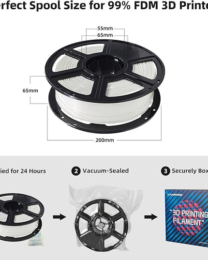 FLASHFORGE PLA Filament 1.75mm, 3D Printer Filament 1kg (2.2lbs) Spool, Dimensional Accuracy +/- 0.02mm, 3D Printing Filament Easy to Use and Fits for Most FDM 3D Printers (White)