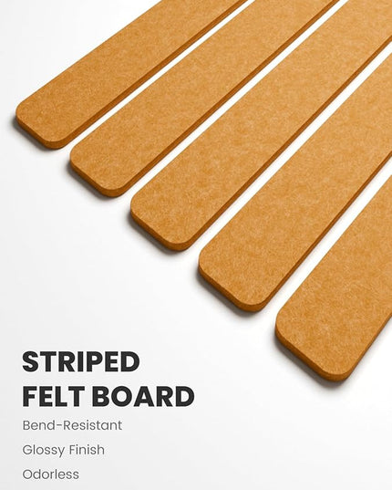 Fluxynara Cork Board Alternative Felt Strip Board 5-Pack 13"x2", Office Pin Board with 35 Push Pins, Adhesive Install for Bedroom Door & Home Office(Sunset Yellow)