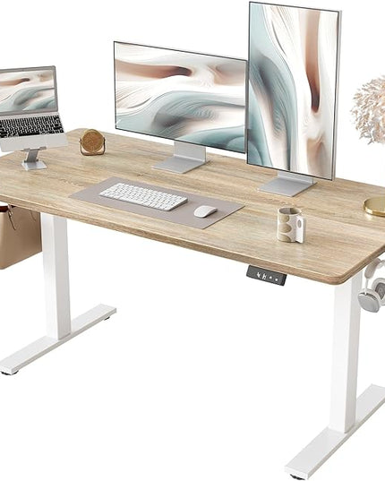 TIQLAB 55 * 28 Inches Standing Desk, Adjustable Height Stand up Desk,Sit Stand Home Office Table with Splice Board, Maple