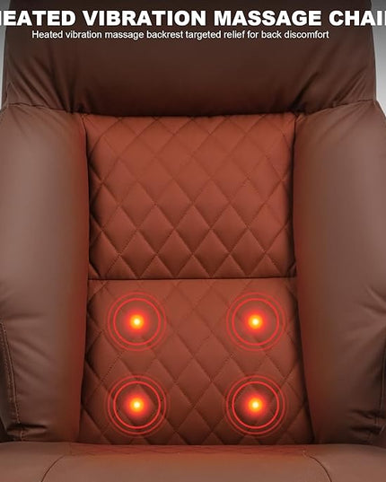 Leather Office Chair with Footrest, Reclining Desk Massage Chair with 3-Speed Cooling Seat (Ventilation) & Heated Lumbar, Big & Tall 400 lbs, Light Coffee