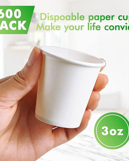 TV TOPVALUE 3 oz Paper Cups 600 Count Disposable Bathroom Mouthwash Espresso White Cups for Party, Picnic, Travel and Events