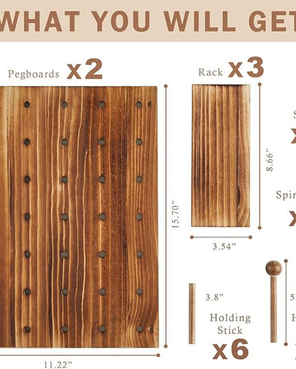 Wood Pegboard Combination Wall Organizer Kit, Wooden Display Pegboard Panel Kits for Bedroom, Study, Office, Bathroom, 2 Pieces Pegboards and 15 Accessories (Walnut)