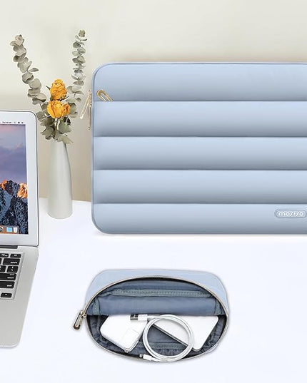 MOSISO 13.3 inch Laptop Case, 13-13.3 inch Puffy Laptop Sleeve Compatible with MacBook Air 13 13.6 M4 M3 M2 M1/Pro 13/Pro 14, HP Dell ASUS Lenovo,Polyester Horizontal Bag with Small Case, Baby Blue