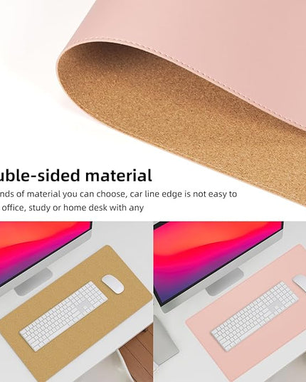 AFIING Dual-Sided Desk Pad, Natural Cork & PU Leather, Desk Mat Protector Non-Slip, Waterproof, Easy Clean,Large Mouse mats for Office and Home Work(Pink, 31.5"x17")