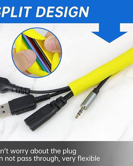 YOUBO Split Braided Cable Sleeve，Flexible Wire Loom Tubing, Automotive Cord Protector Pet Proof, Cable Management for Computer TV Electric Wires Harness 16ft (Yellow, 5mm（3/16")
