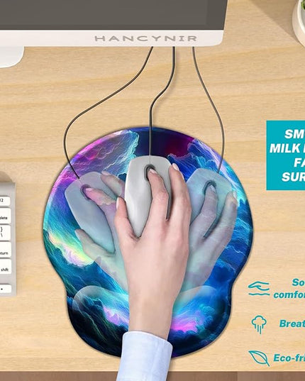 Galaxy Mouse Pad with Wrist Rest, Ergonomic Gel Mousepad Wrist Support, Computer Gaming Cute Mouse Pad with Pain Relief Non-Slip PU Base for Desk Accessories Home Office Decor Supplies