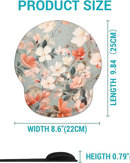 Ergonomic Mouse Pad Wrist Support, Flower Floral Gel Mouse Pads with Wrist Rest, Comfortable Pain Relief Mousepad with Non-Slip PU Base for Gaming Work Desk Accessories Office Decor