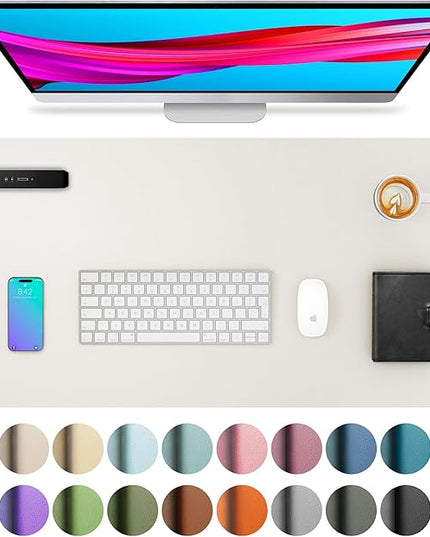 Aothia Leather Desk Pad Protector, Mouse Pad, Office Desk Mat, Non-Slip PU Leather Desk Blotter, Laptop Desk Pad, Waterproof Desk Writing Pad for Office and Home (23.6" x 13.7", Off-White)