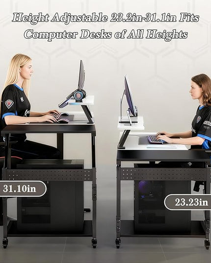 Computer Tower Cart, Height Adjustable PC Tower Stand, Mobile Rolling PC Cart, 2-Tier ATX-Case CPU Holder, PC Stand with Wheels, 23.23"-31.10" H, Black Pro